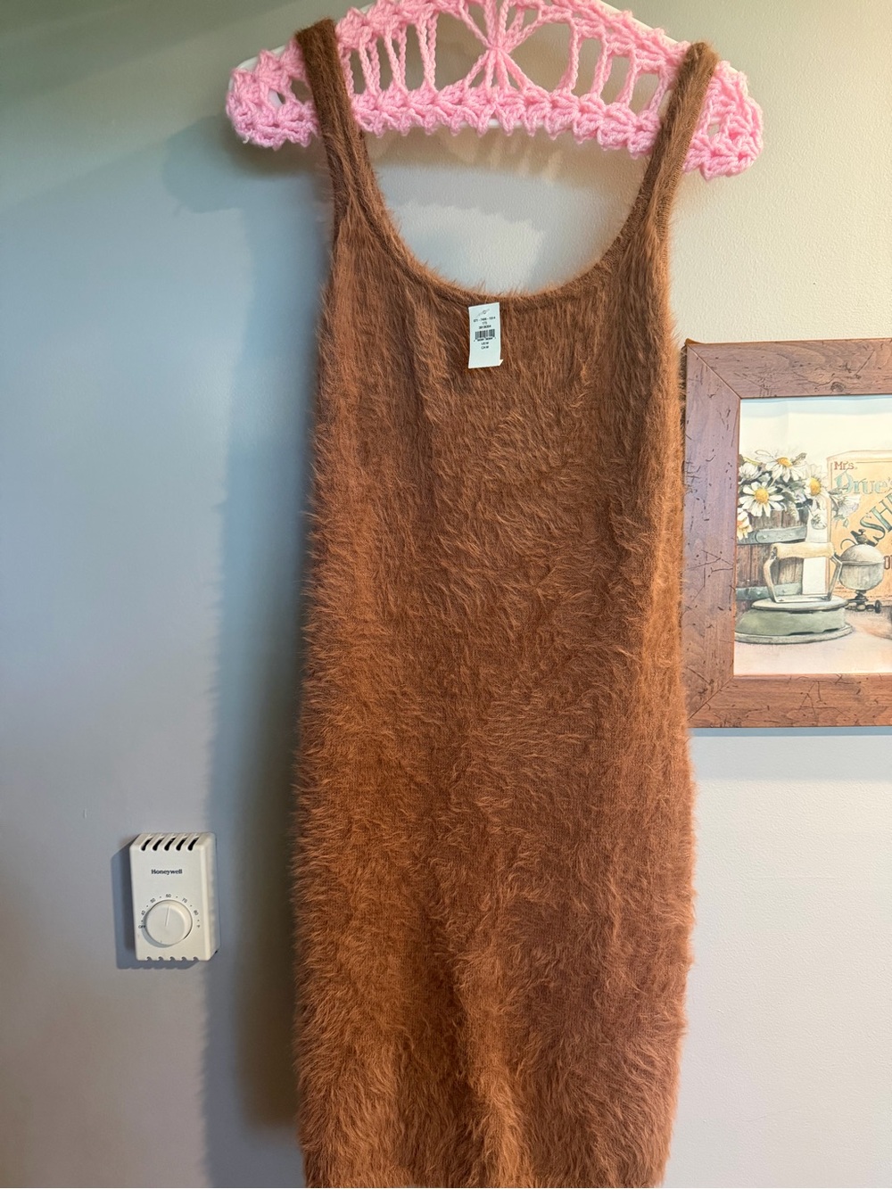 Aerie Fuzzy Sleeveless Knit Dress in Rust Brown